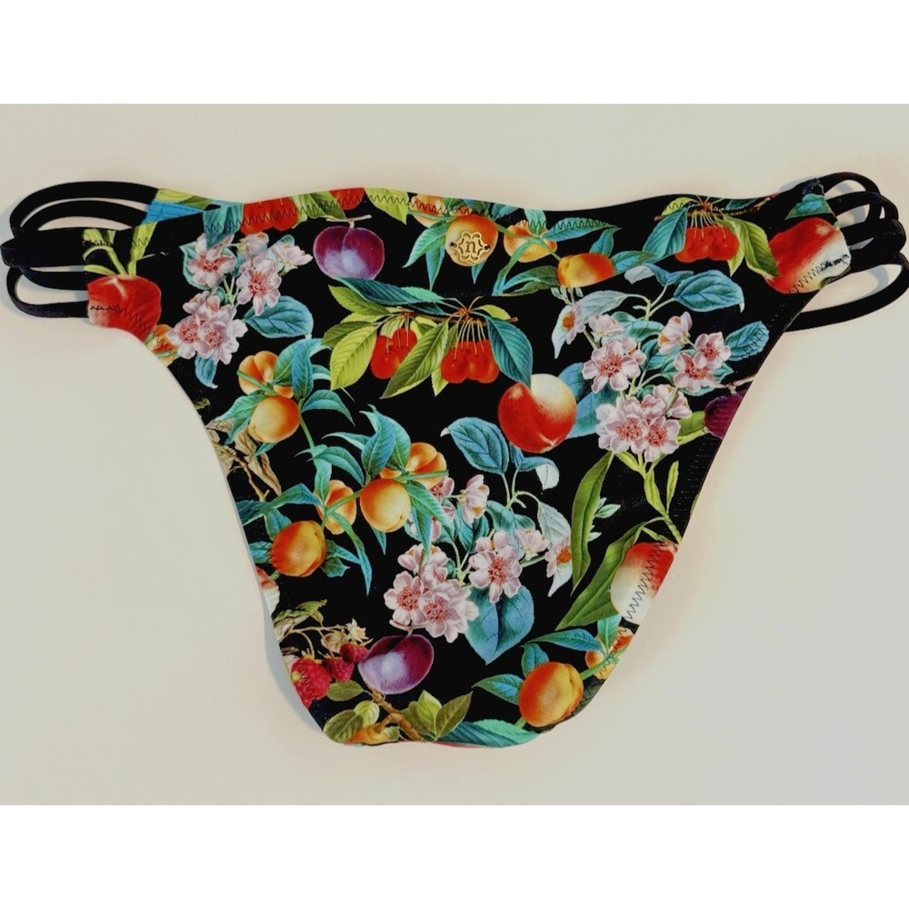 Nanette Lepore Botanical Fruit Print Bikini Bottoms Strappy Side Swim M NWT - Picture 2 of 8